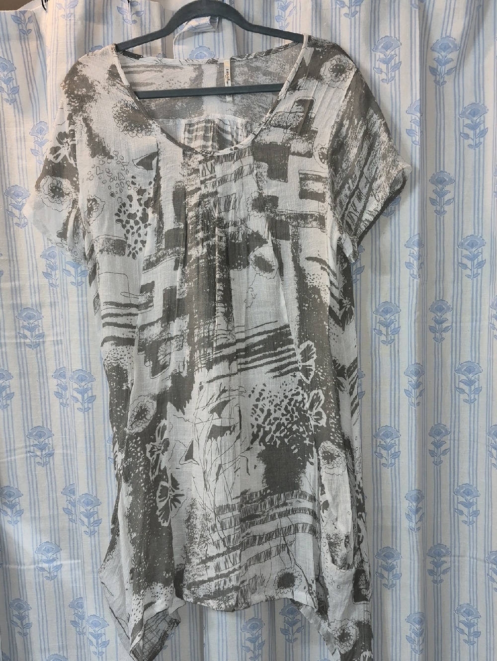 India Boutique Grey Lightweight asymmetrical Mini Dress Cover up OS